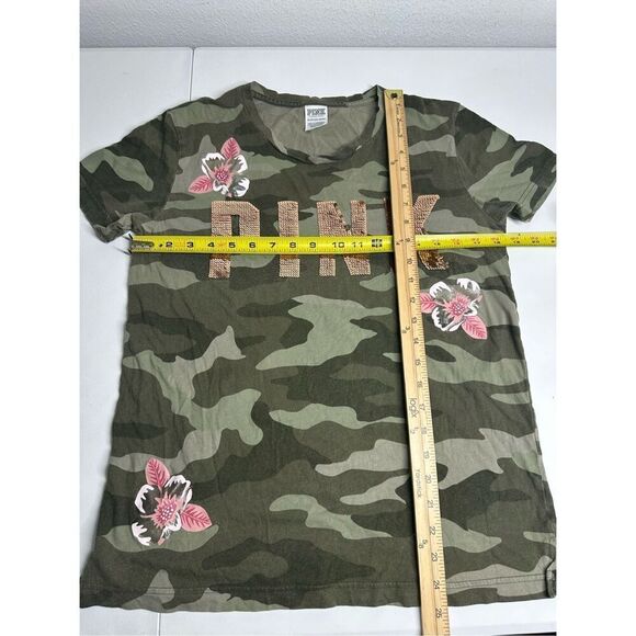 Victoria’a Secret PINK Retired Bling Rose Gold Camo Campus Tee XS - Picture 4 of 8